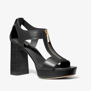MICHAEL Michael Kors Berkley Leather Block-Heel Sandals, Size 10